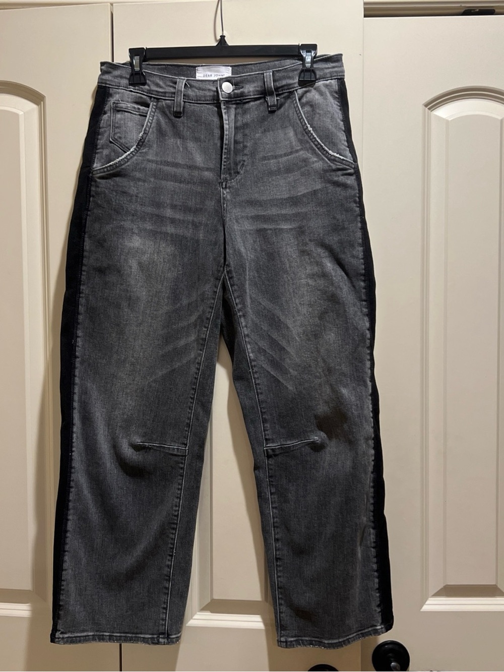 Dear John Gray Barrel-Leg Jeans with Black Side Panels